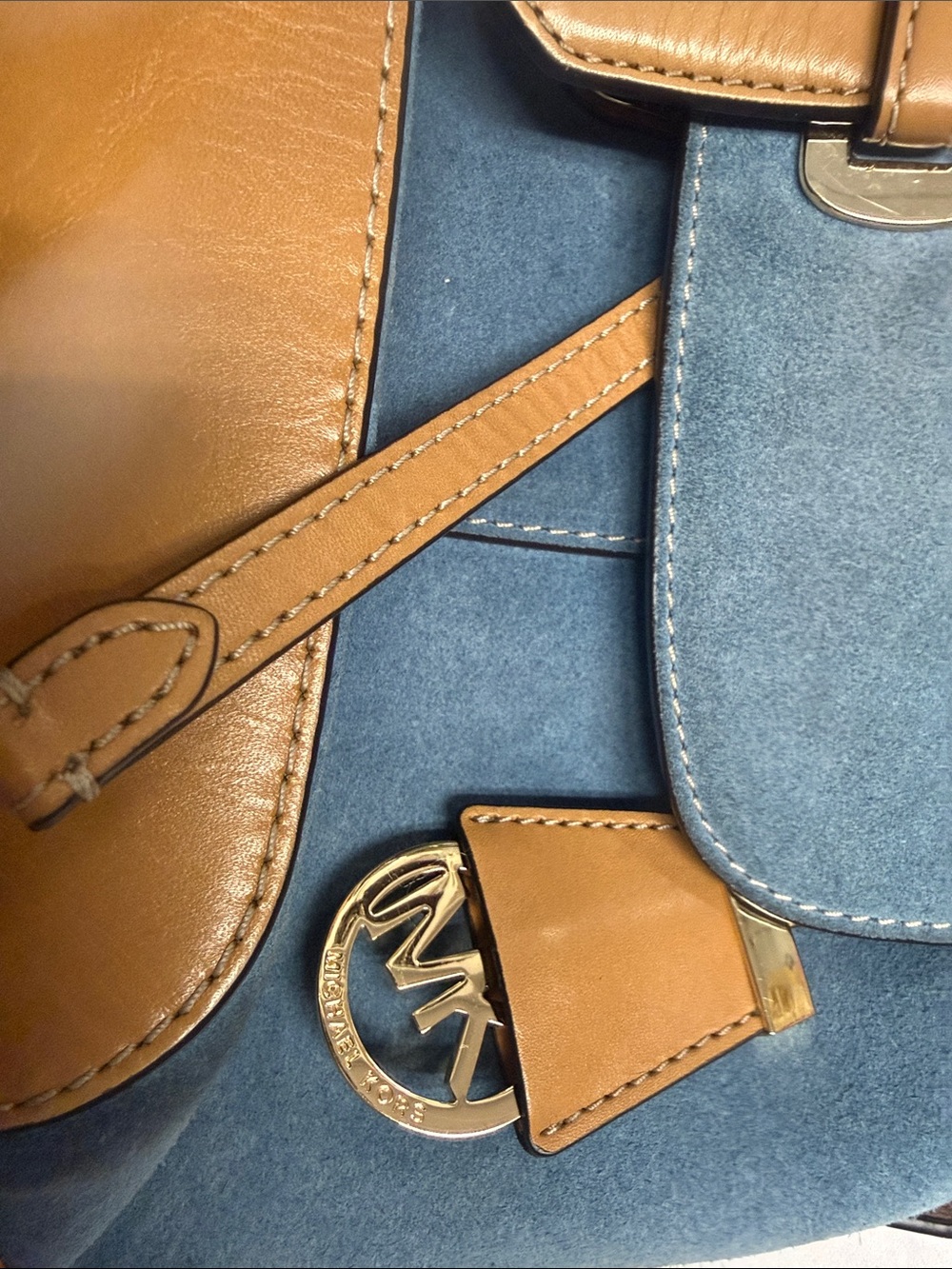Michael Kors Blue Suede and Tan Leather Backpack 🎒 one size - Picture 4 of 12